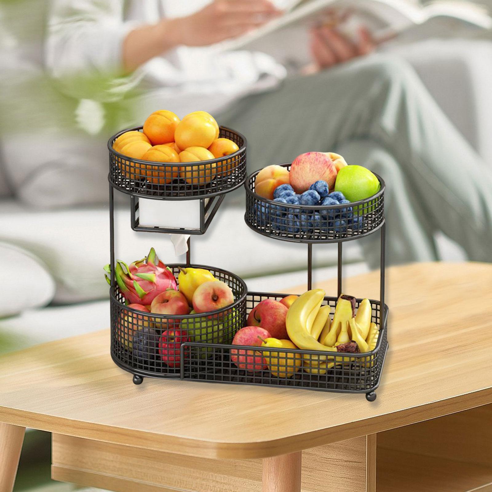 

Large Capacity 3 Tier Metal Fruit Basket Bowl Kitchen Organizer Tabletop Storage Rack for Home Dining Room Party чорний