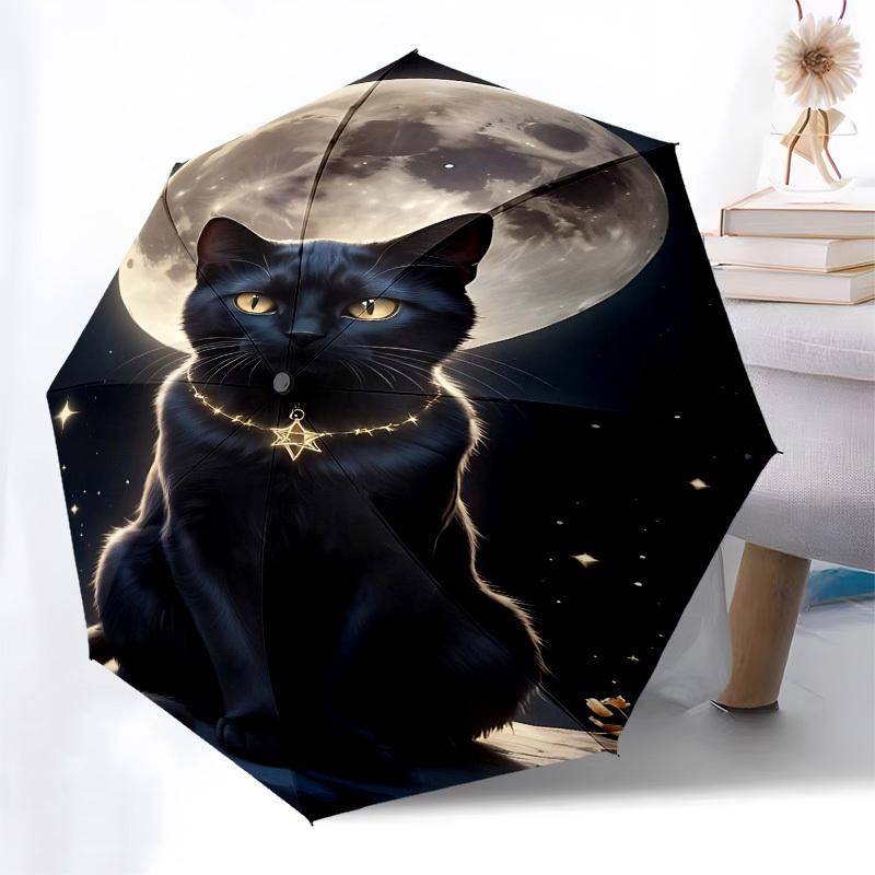 1 Stück Katze MondÖffnen/Schließen Regenschirm-Winddicht, Kompakter Reise Regenschirm, Stabiler 8-Rippen Schaft, Outdoor Zubehör1196