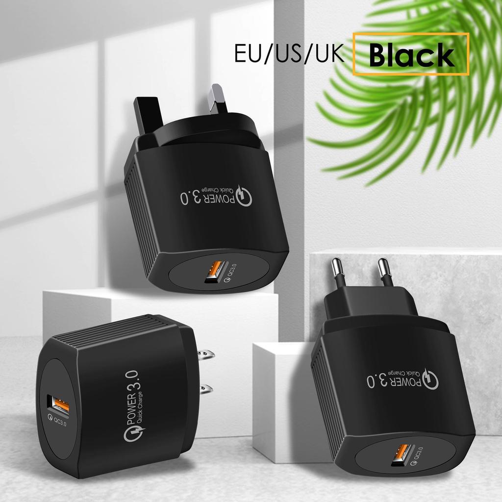 Universal QC3.0 Fast Charger: Single USB Port Adapter for EU, US, UK