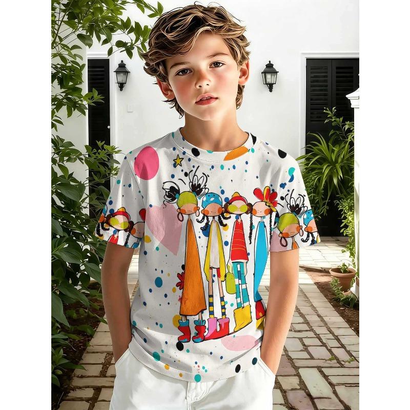 Summer Children's 3D Printed Crew Neck T-Shirt Fashion Versatile Breathable Trend Casual