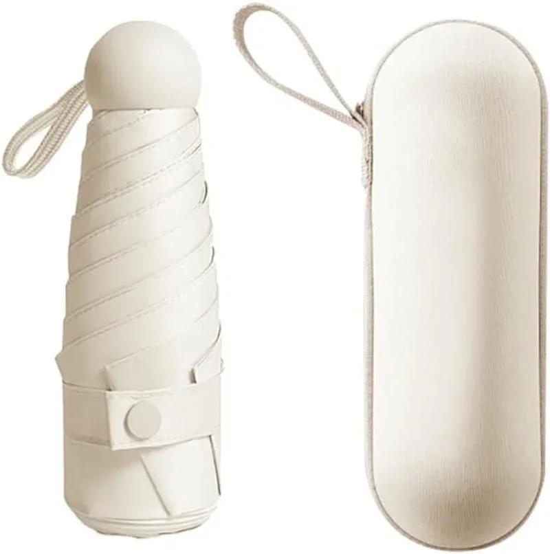 Mini Pocket Five - Folding Compact Portable Capsule Umbrella for Womens Rain and UV Pure Color 6 Bone Parasol