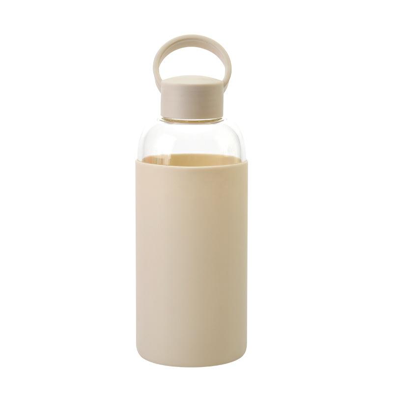Sports Portable Water Cup With Silicone Cover, Student Couple Easy Cup High Borosilicate Glass Water Cup