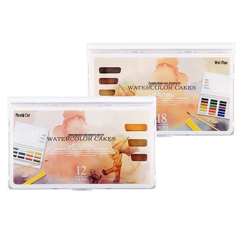 Xiongshi Portable Solid Watercolor Set - 12 or 24 Transparent Colors for Art Painting
