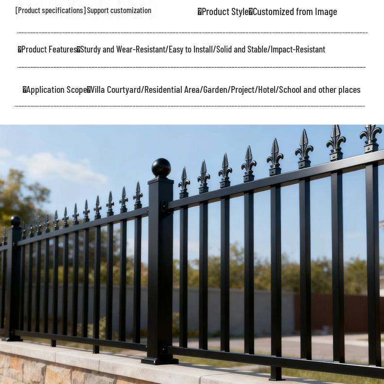 Zinc Steel Outdoor Wrought Iron Fence for Courtyard & Community