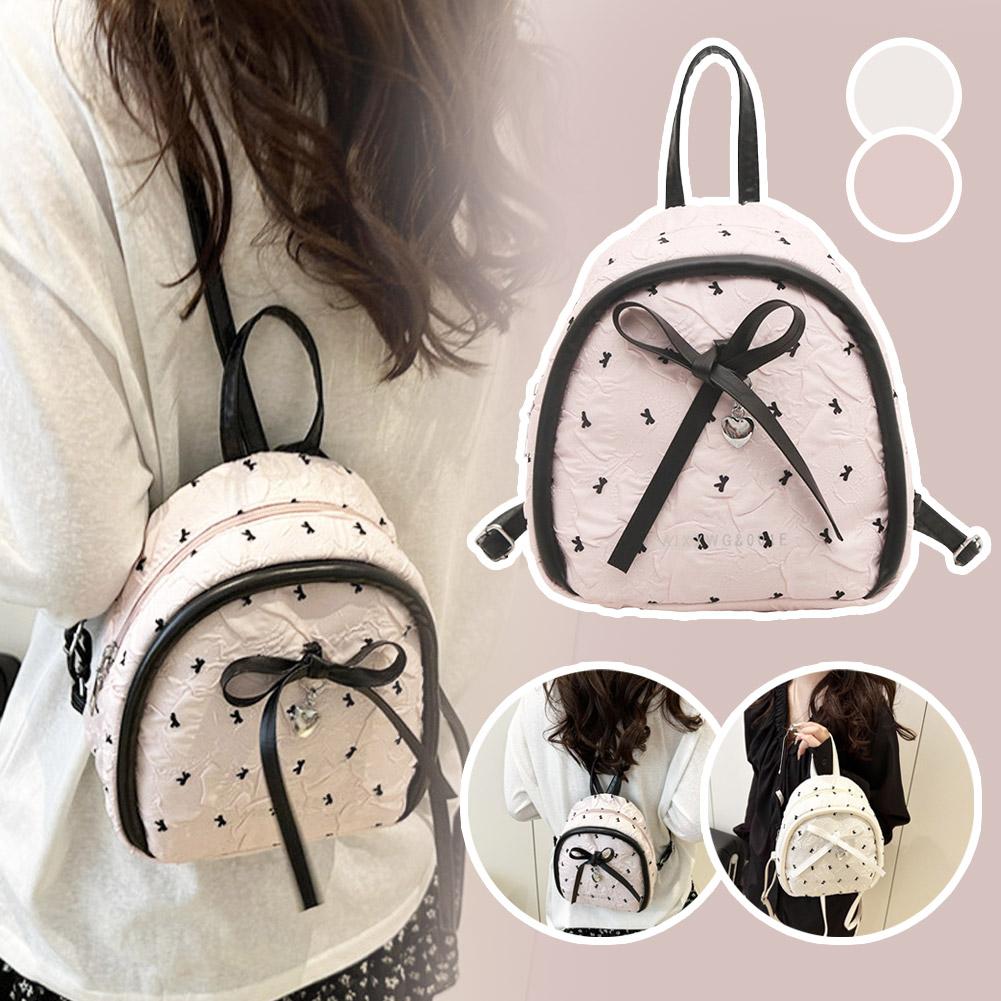 Fashion Bow Women's backpacks Cute pink sweet Bow Print Handbag Shoulder Bag Trendy Commuting Bag Student Schoolbag Gift