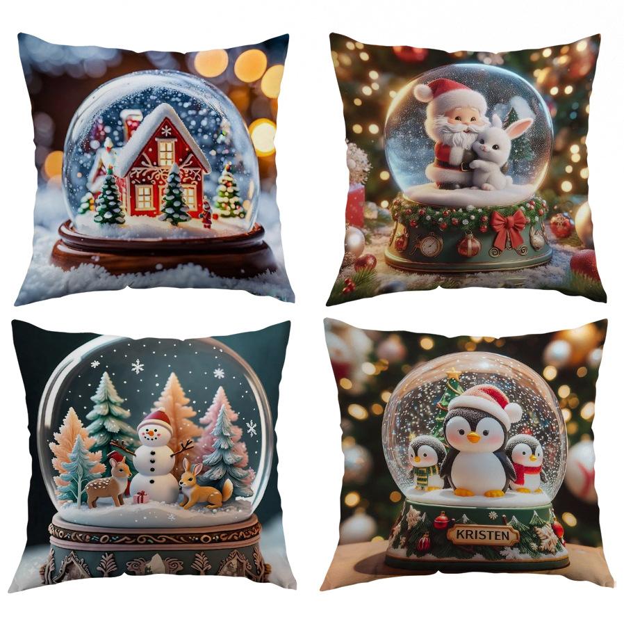 New Christmas Gift Pillow Cover Polyester Printed Holiday Decoration Living Room Sofa Cushion Cover Bedroom Pillow