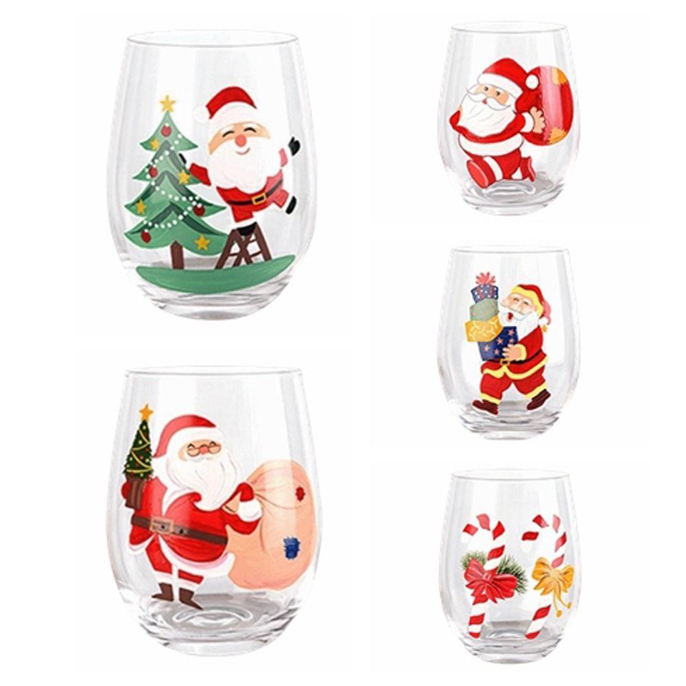 2D Print Christmas Glass Cups Transparent Santa Claus Double Walled Glass Cups Heat Insulation Wine Cups Home Decor