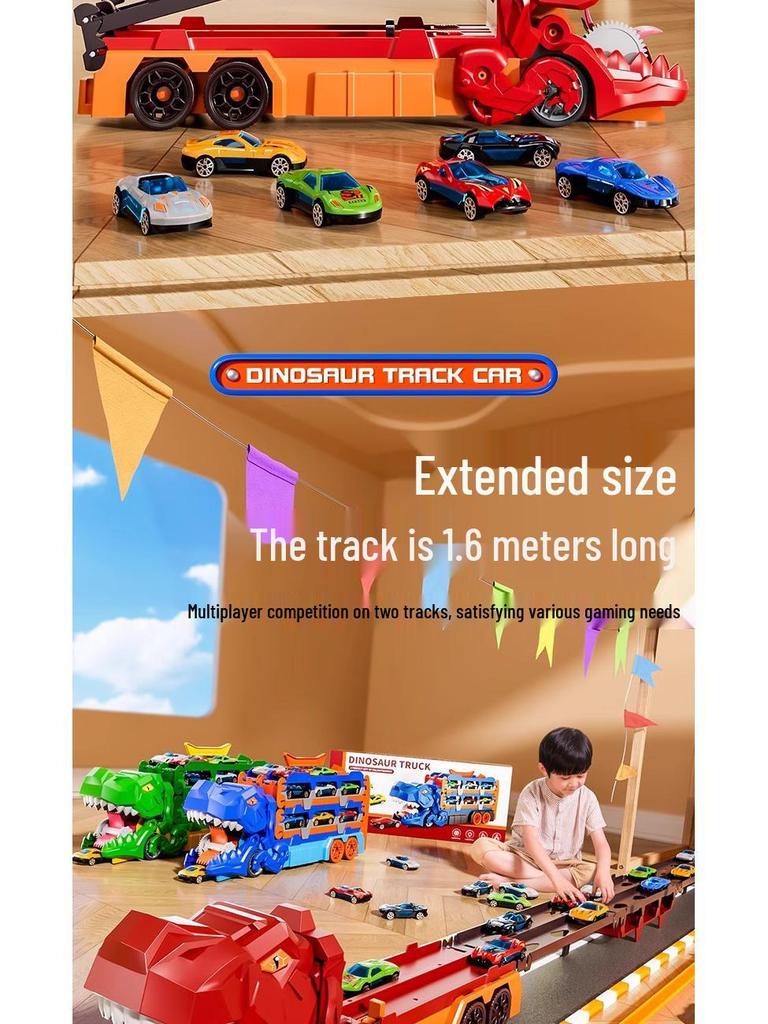 Dinosaur-Themed Folding Ejection Track Set: Children's Educational Alloy Car Toy