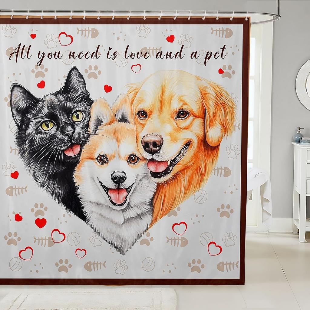 Cartoon Corgi Bathroom Curtain,Blossom Flower Green Leaves Shower Curtain Kids Girls Bathroom Decor,Cute Dog Nature Botanical