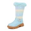 2025 New Autumn Winter Girls Rainbow Princess Fashion Children Pink Boots Knee Length Boots Plush Fur Girls Shoes