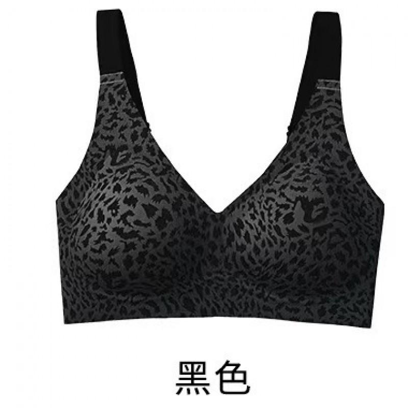 Plus Size Seamless Leopard Print Bra Women Deep V Full Coverage Underwire-Free Supportive Cup With Side Smoothing