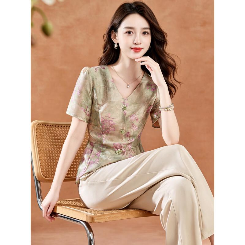 Kebeier New Chinese Style Printed Mother s Two-Piece Set M