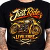 Just Ride Live Free Ride Hard Motorcycle Cafe Racer Flames Biker Graphic Tee.