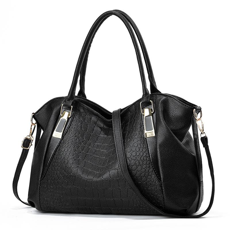 SCIONE New Fashion Soft Leather Middle-aged Lady Handbag Crocodile Pattern Large-capacity Waterproof Zipper Compartment Shoulder Bag