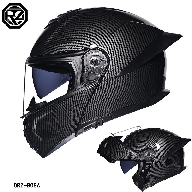 Motorcycle helmet Men's and women's face-off helmet Double mirror Winter tail semi-full cover Four Seasons Blue