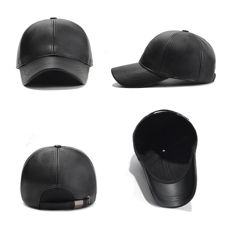 Autumn Winter PU Baseball Cap Outdoor Velvet Warm Cap Middle-Aged Men's Cap