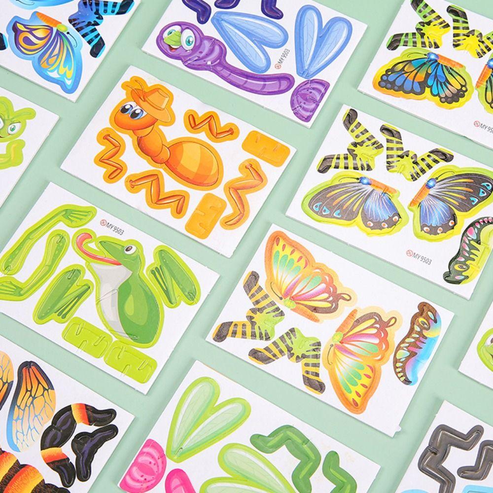 10pcs Cognition Insect Paper Jigsaw Puzzles Funny Cartoon Insect Paper Mode  School Rewards