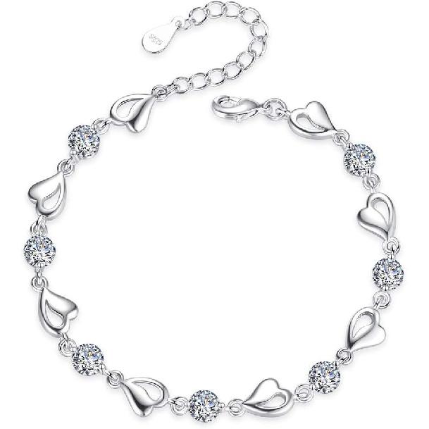 kelistom 925 Sterling Silver Bracelets for Women Teens, Love Heart Charm Chain Bracelet Bangle Fashion Jewelry Gifts