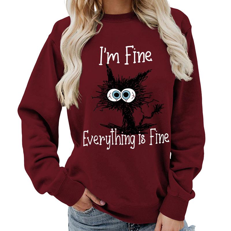 Weekends Printed Round Neck Women's Top Sweatshirt for Autumn Winter Casual Loose Fit Pullovers & Long Sleeves Women’s