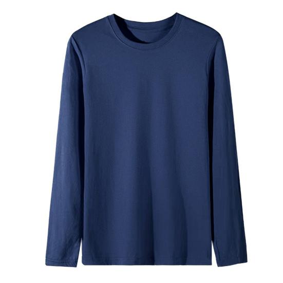 Men Long Sleeve T-Shirt Crew Neck Loose Fit Cotton Base Shirt Solid Color Casual Tee Shirt for Spring Autumn Casual Wear