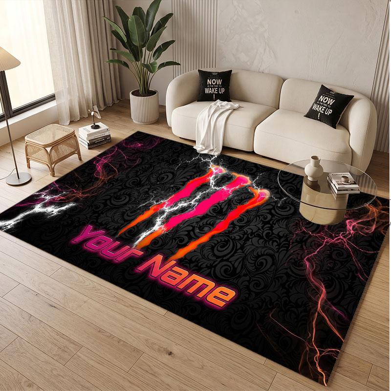 Custom Rug Monster Energy Pattern Print Name Text Soft Non‑Slip Floor Carpet for Home Indoor Decoration