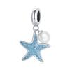 Argento 925 Fascino Conchiglia Blu Perla Marina Animale Tartaruga Stella Marina Ciondolo Adatto Bracciale Collana Gioielli Fai da Te