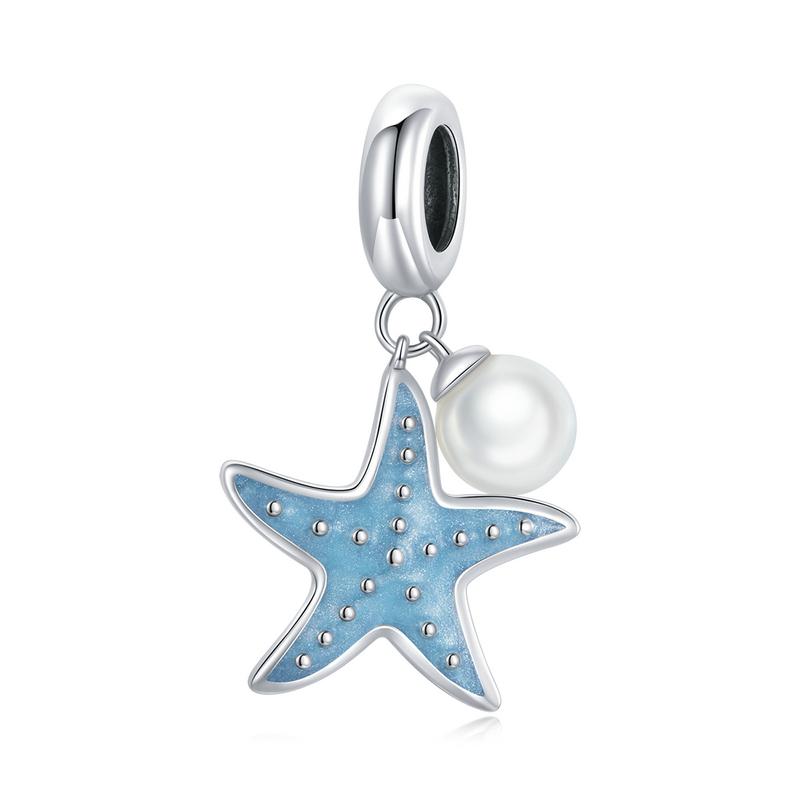 

925 Silver Blue Conch Charm Ocean Bead Animal Turtle Starfish Pendant Fit Bracelet Necklace DIY Jewelry