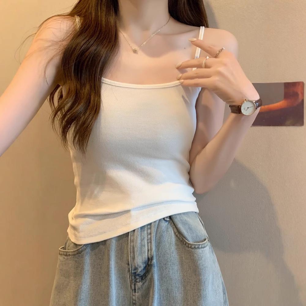 

Women s Summer Knitted Cotton Tank Top - Square Neck Sleeveless Camisole L (55-65kg)