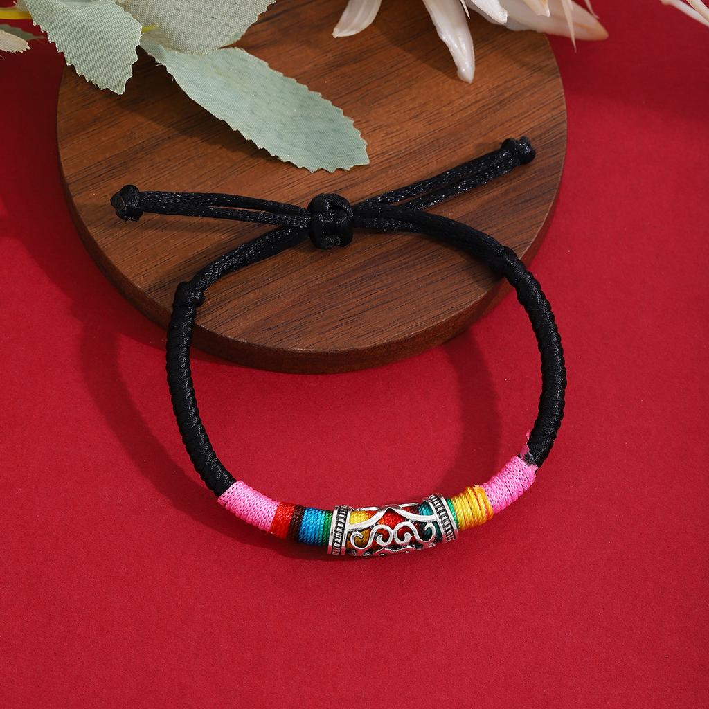 Ethnischer Stil Tibetische Passepartout-Textur Gewebtes Mehrfarbiges Seil, Retro Imitation Miao Silber Leichter Luxus Einziehbar Mode Handseil