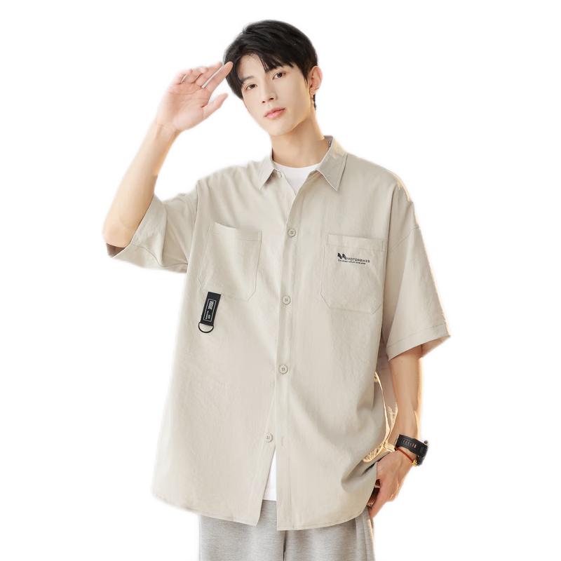 Foss Phil Men's Workwear Short-Sleeve Shirt, Summer Loose Thin Casual Half-Sleeve Shirt Top Jacket