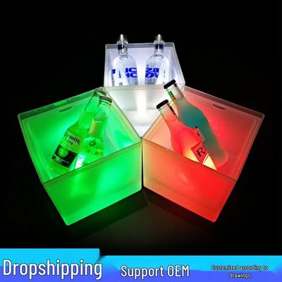 In-Stock Frosted Light-Up Ice Bucket, 3.5L Battery-Operated, Double-Layer PP for Beer, Champagne, Wine.
