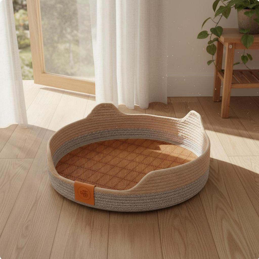 Cat Sofa Lounger Washable Woven Bed Basket Breathable Pet Supplies for Cats, Small Dogs M Light