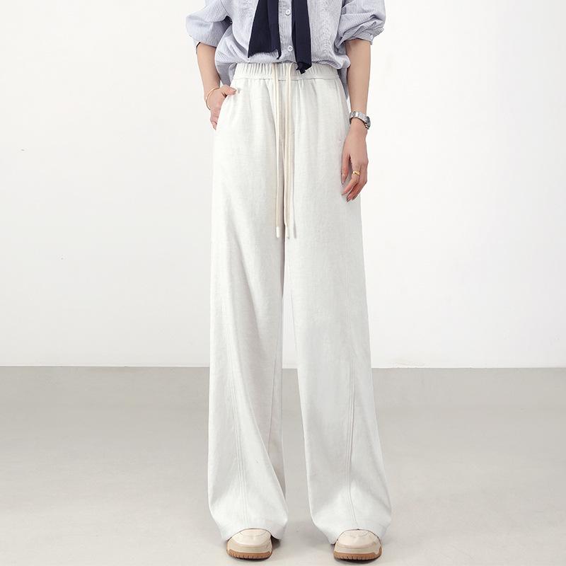 Tencel Linen Women s Wide-Leg Pants: Spring 2026 Arrivals, Elastic Waist, Drawstring, Drape Slimming Straight Leg. Small
