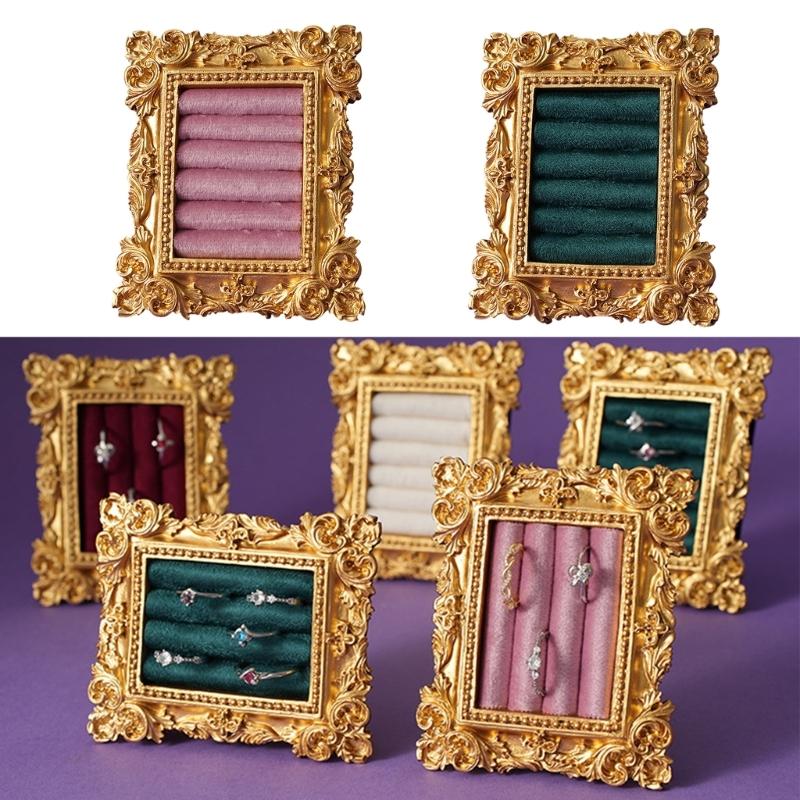 Portable Resin Rings Earring With Flannel Base Stylish Decoration For Vanity Dresser Or Gift