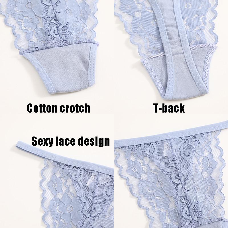 FINETOO Lace Thong for Women Seamless Lingerie Ice Silk Underwear T-back Panty