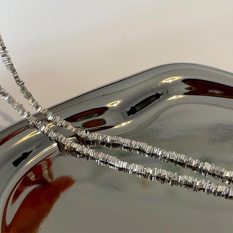 French Fragment S925 Sterling Silver Layering Chain - Versatile Fashion Ancient Style Sparkling Sweater Chain