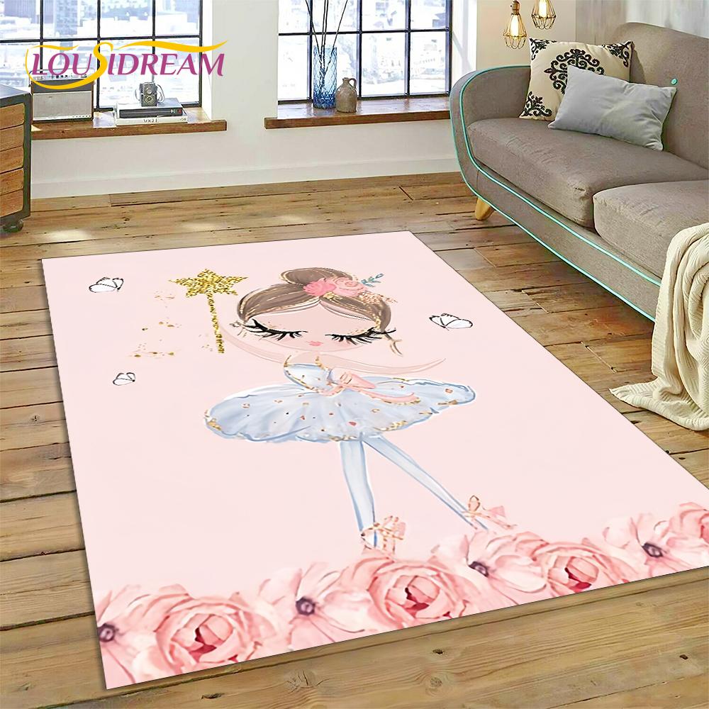 Cute Dream Ballet Girl Ballerina Fairy Cartoon Rug Carpet for Living Room Bedroom Decor,Non-slip Decoration for Sofa Doormat Kid