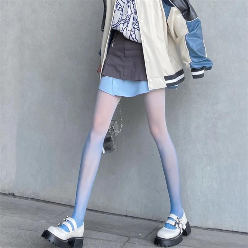 

Чулки в стиле Лолиты с градиентом белого и персикового цвета - розового и черного шелкового цвета, тонкие с юбкой, Pure Desire. Closed Crotch озеро синий