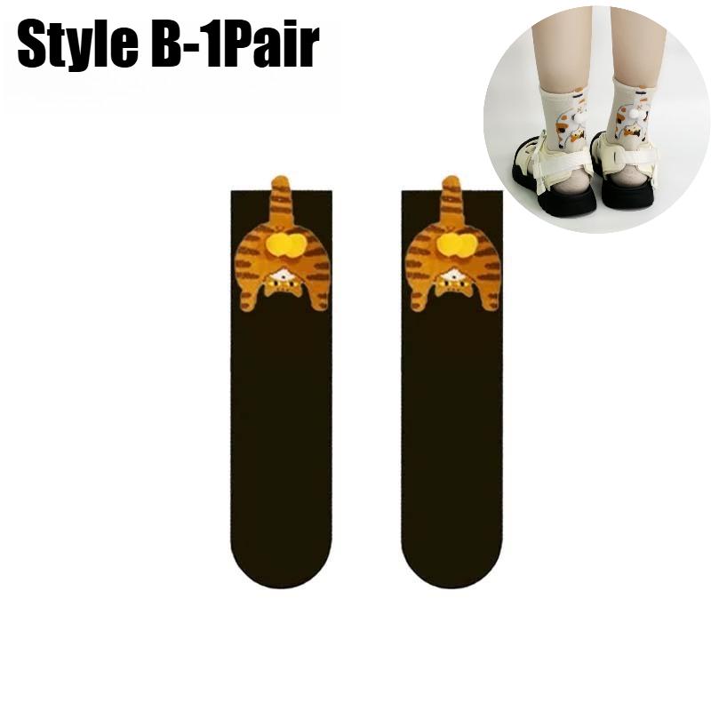 Cat Testicles Socks Women Playful Cartoon Abstract Crew Socks Cotton Comfortable Moisture Absorbing Mid Calf Funny Socks