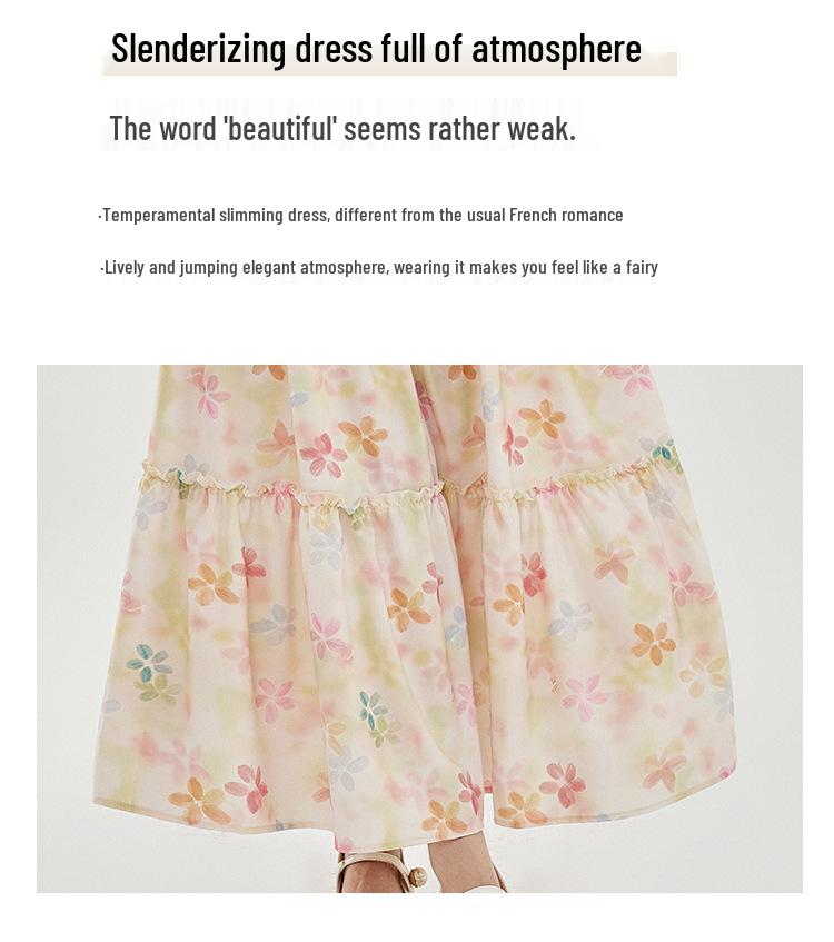 Robe débardeur amincissante à col carré français et manches bouffantes pour femme avec jupe midi florale d'été