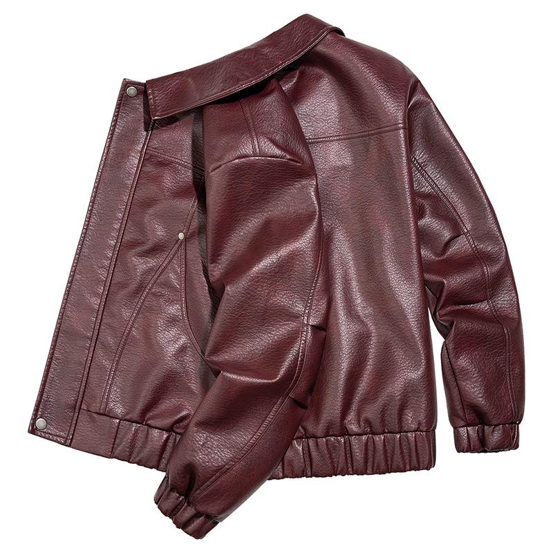 Men's Stand Up Collar PU Leather Jacket, Slim Fit Motorcycle Jacket, Versatile Top