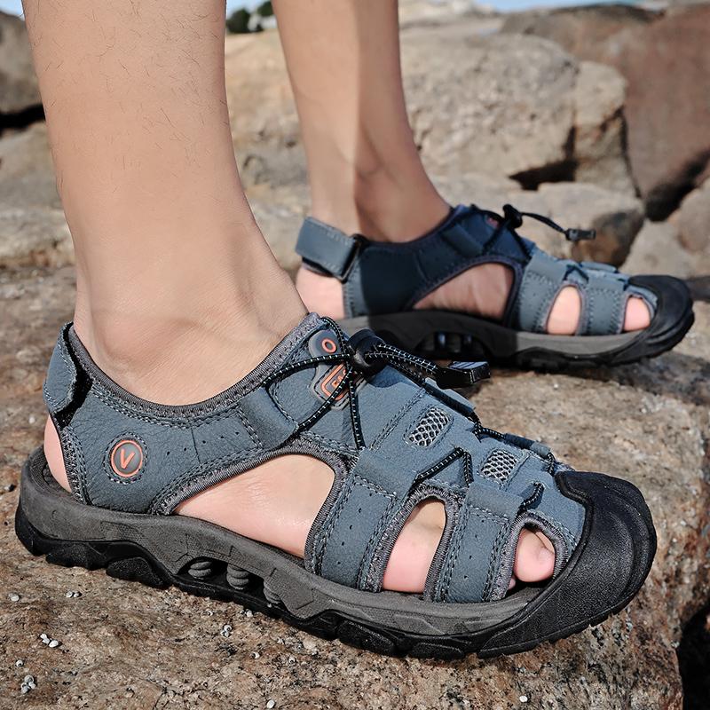 Summer Genuine Leather Men's Shoes New Plus Size Mens Sandals Fashion Casual Outdoor Beach Slippers Breathable Baotou Shoes
