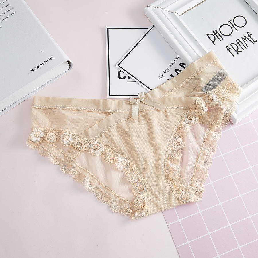 

Сетчатое нижнее белье, женские трусики с перекрестным поясом и низкой талией, сексуальные дышащие трусы с бантиками и кружевной окантовкой L телесный
