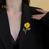 Women Brooch Sunflower Shape Enamel Oil Dripping Retro Rhinestone Polished Coat Collar Bag Scarf Hat Decoration Clothes Pin Party Banquet Clothing