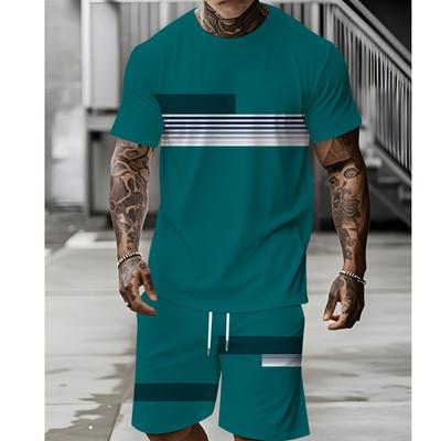 Summer Round Neck 3D Printed Set Fashionable and Casual Simple Short Sleeved Shorts Men's Sport Wear