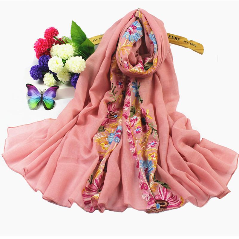 Retro Nepalese Style Ethnic Style Cotton and Linen Embroidered Scarf for Women's Literary Spring  Autumn and Winter Shawl Embroidered Flowers