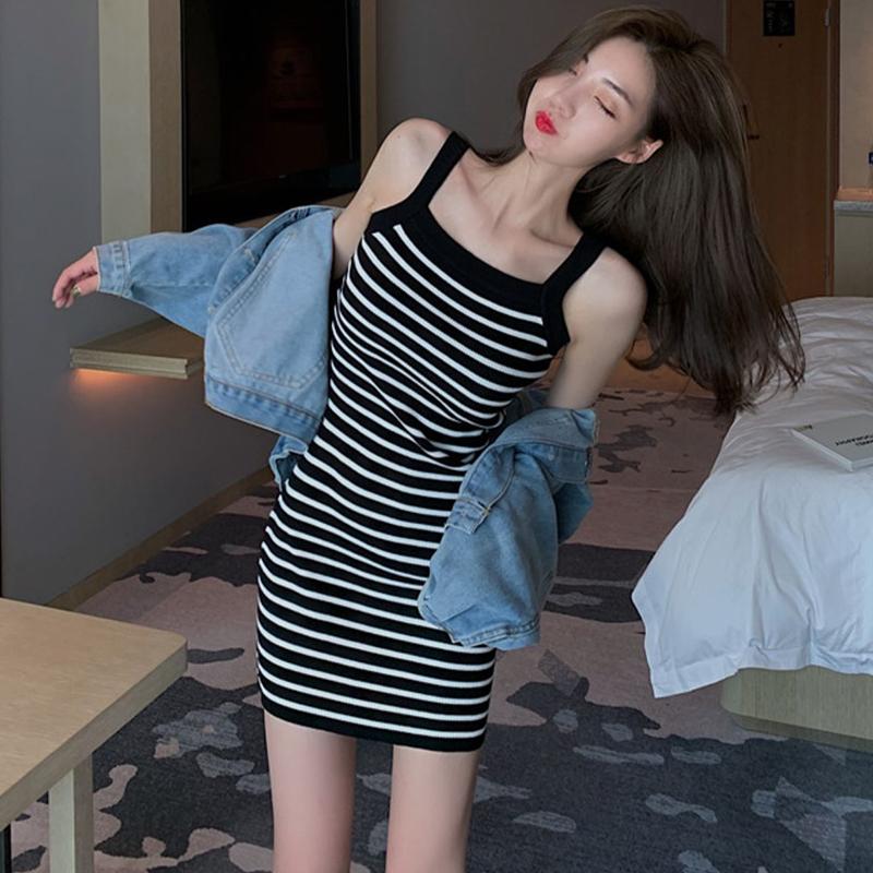 Women's Dress Slim Casual Sweet Stripe Contrast Color