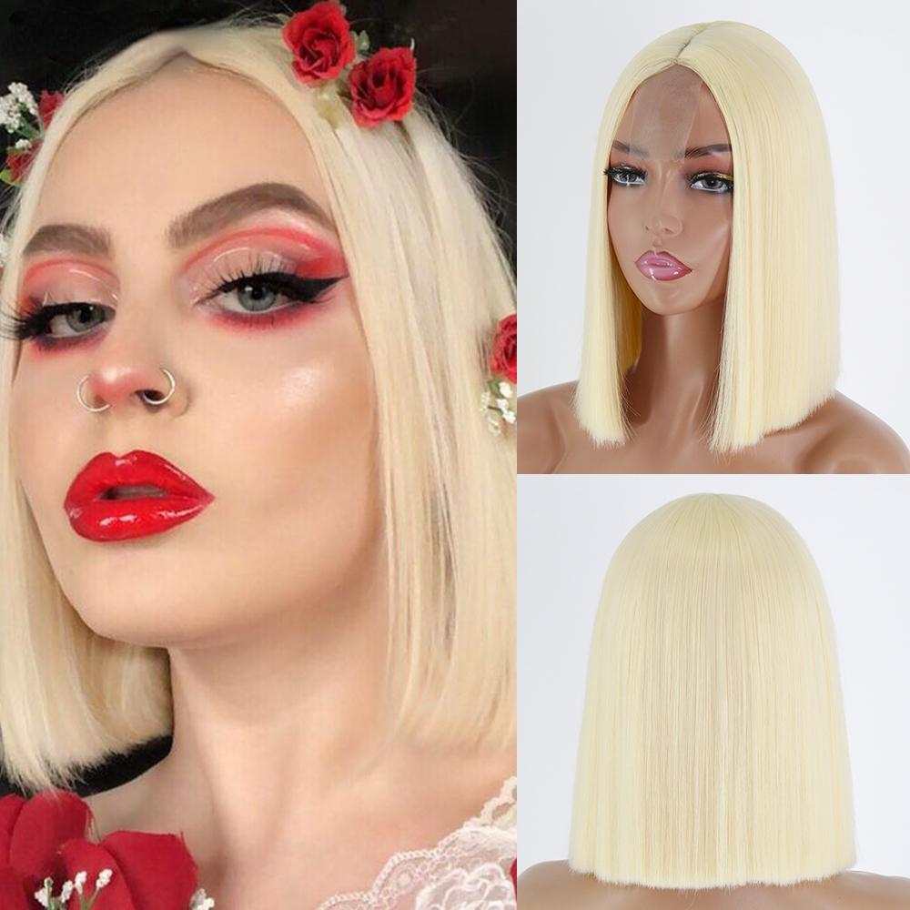 

MERISIHAIR женский модный светло-русый парик длиной до плеч без челки, кружевной передний парик из синтетического волокна, короткий прямой парик для женщин 12inches