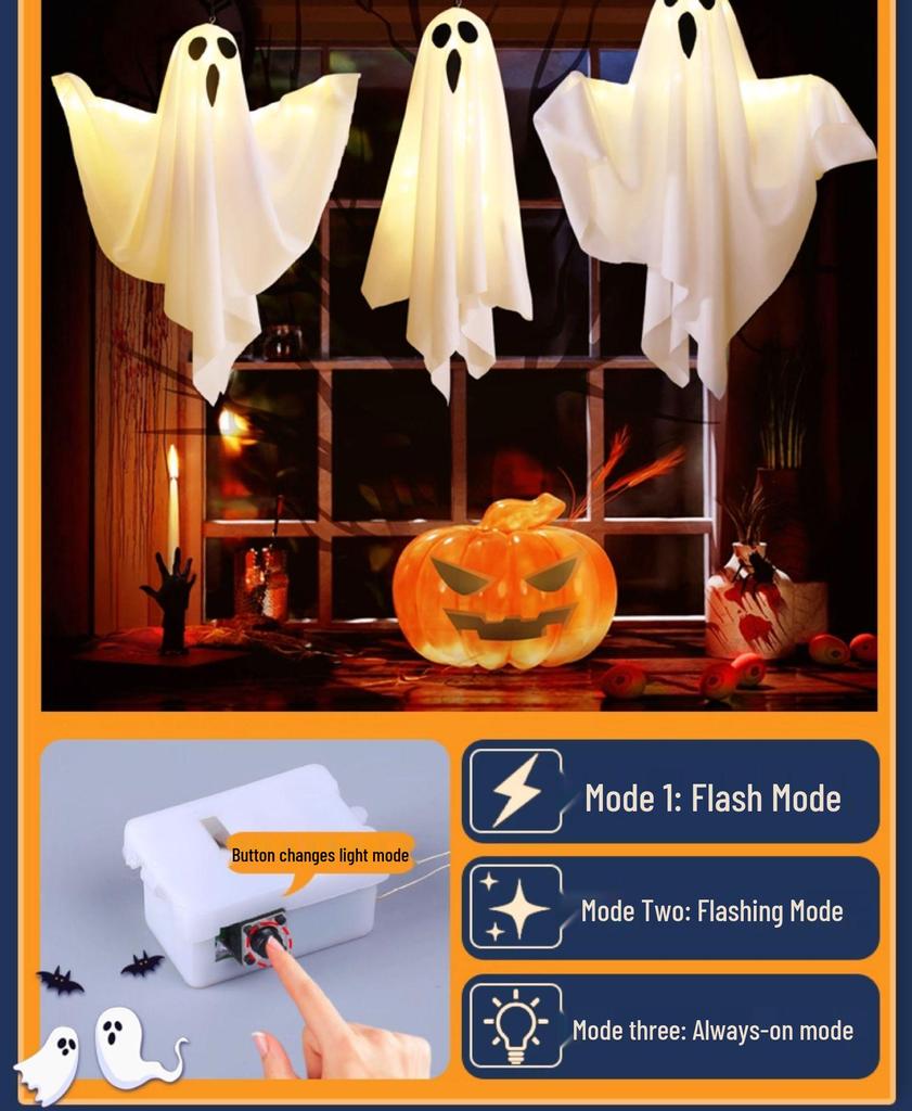 Glowing Ghost Lantern Pendant for Spooky Halloween Outdoor Decoration