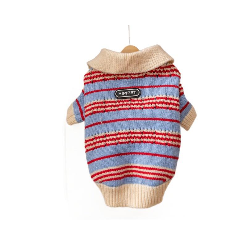 Autumn and Winter Cat Clothes Striped Knitted Lapel Sweater Thickened Warm Cute German Cat Hairless Cat Pet Clothes